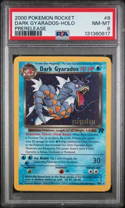 2000 POKEMON ROCKET #8 DARK GYARADOS-HOLO PRERELEASE PSA 8 - Image 1