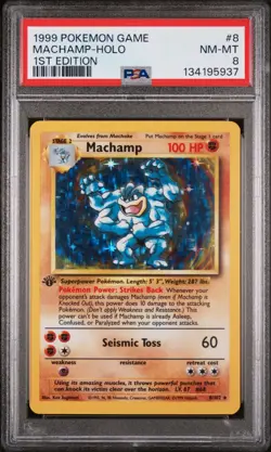 PSA 8 NM-MINT 1999 Pokemon Base Set 1st Edition Machamp #8/102 Holo Rare Card💪 - Image 1