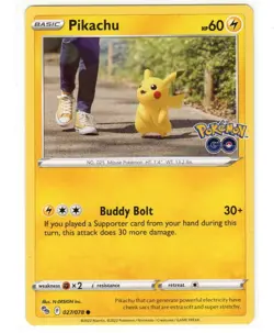 💥 Pikachu # 027/078 Pokemon TCG Go Stamped Card 2022 - Image 1