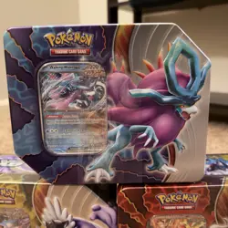 Pokemon Card 3 Tin set of Walking Wake, Gouging Fire, Raging Bolt 15 packs Total - Image 2