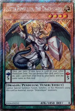 RA04-EN252 LUSTER PENDULUM, THE DRACOSLAYER PLATINUM SECRET RARE 1ST ED YuGiOh - Image 1