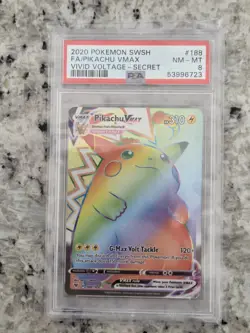 PSA 8 Pokemon Pikachu VMAX 188/185 Vivid Voltage 2020 Secret Rainbow Rare Card - Image 1