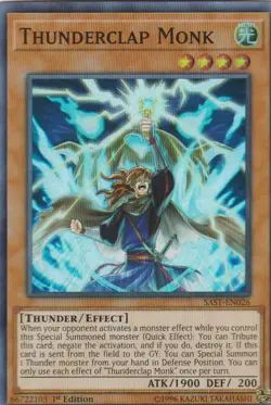 YUGIOH HOLO CARD THUNDERCLAP MONK SAST-EN026 1ST EDITION - Image 1