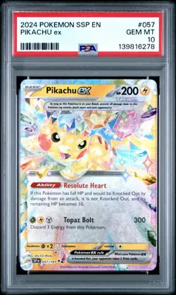 2024 POKEMON SSP EN-SURGING SPARKS 057 PIKACHU EX PSA 10 Gem Mint - Image 1
