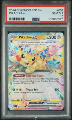 2024 Pokemon Surging Sparks #057 Pikachu ex PSA 10 - Image 1
