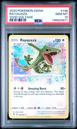 2020 POKEMON SWORD & SHIELD VIVID VOLTAGE #138 RAYQUAZA PSA 10 - Image 1