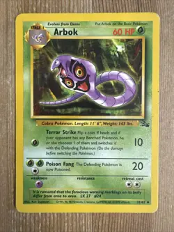 Arbok 31/62 Uncommon Fossil Unlimited Pokemon TCG Card 1999 Vintage WOTC - Image 1