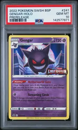 PSA 10 Gengar SWSH241 Lost Origin Stamped Promo Holo PRERELEASE Pokemon Card - Image 1