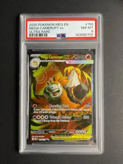 Mega Camerupt ex 156 PSA 8 2025 Pokemon Ultra Rare MEG EN - Image 1