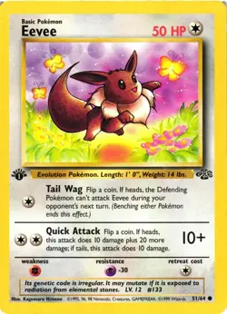 Pokemon TCG Eevee Jungle 1st Edition Card 51/64 Regular LP/MP - Image 1