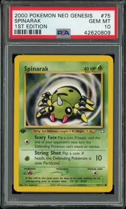 PSA 10 Spinarak 1st Edition Neo Genesis 75/111 Pokemon Card - Image 1