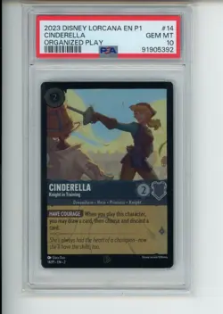 2023 Disney Lorcana Cinderella #14 14/P1 Foil League Promo PSA 10 (392) - Image 1