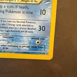 Light Azumarill Pokemon Card Holo WOTC 13/105 Neo Destiny Rare Vintage 2002 LP - Image 5