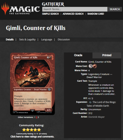 MTG Magic the Gathering Lord of the Rings LOTR Surge Foil Gimli Counter of Kills - Image 3