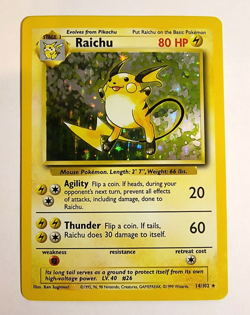 Pokemon TCG Base Set Raichu Holo Rare Card 14/102 Vintage LP Condition - Image 1