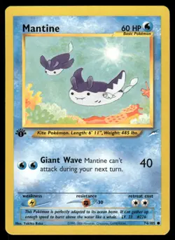 Pokemon Cards Mantine 74/105 1ST EDITION Neo Destiny WOTC Common NM *3 - Image 1