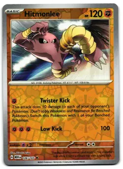 Hitmonlee 106/165 - 151 Uncommon Pokemon TCG Reverse Holo - M/LP Card - Image 1