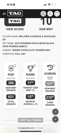 TAG 10 Moltres Zapdos Articuno GX SM210 Alt Art Promo Tag Team Pokemon Card - Image 2