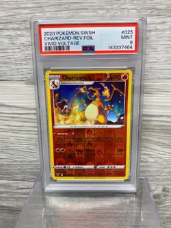 2020 POKEMON SWORD & SHIELD VIVID VOLTAGE #025 CHARIZARD-REVERSE FOIL PSA 9 A - Image 1