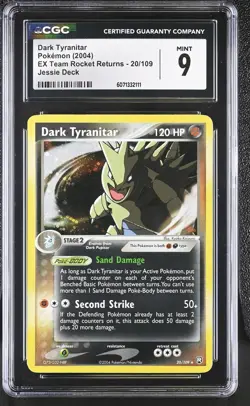 CGC 9 MINT Dark Tyranitar 2004 EX Team Rocket Returns 20/109 Holo Pokemon Card - Image 1