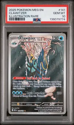 Pokemon TCG Mega Evolution #141 Clawitzer Illustration Rare PSA 10 GEM MT - Image 1