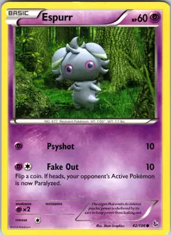 Espurr 42/106 XY - Flashfire Pokemon TCG LP Normal - Image 1