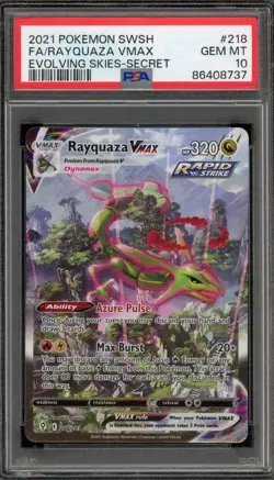 Pokemon Rayquaza VMAX Evolving Skies Secret Rare Full Alt Art #218 PSA 10 - Image 1