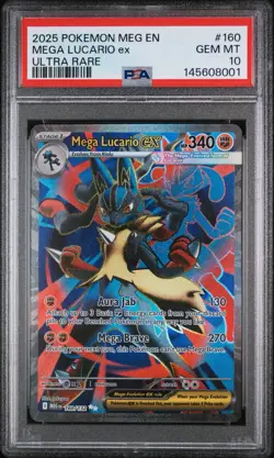 2025 Pokemon Mega Evolution #160 Mega Lucario ex Ultra Rare PSA 10 - Image 1