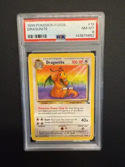 1999 Pokemon Fossil #19 Dragonite PSA-8 NM-MT - Image 1