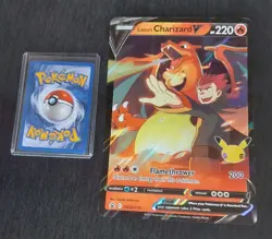 Pokemon (Jumbo) LANCE'S CHARIZARD V Cel.. 25th Holo Black 🌟 Promo (W/Case) 💎 - Image 1