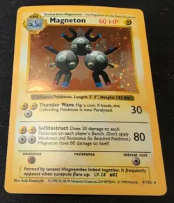 Pokemon Magneton Base Set Holo Rare 60 HP English Card 9/102 SHADOWLESS - Image 1