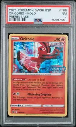 2021 POKEMON SWSH BLACK STAR PROMO PRERELEASE #168 ORICORIO-HOLO PSA 7 - Image 1