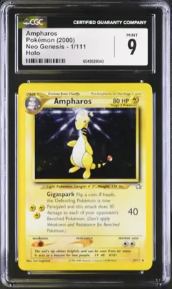 CGC 9 MINT Ampharos 1/111 Neo Genesis Holo Rare Vintage WOTC 2000 Pokemon - Image 1