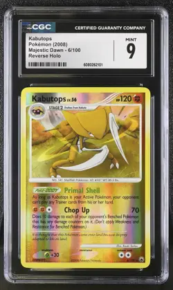 CGC 9 MINT Kabutops 2008 Majestic Dawn 6/100 Reverse Holo Pokemon Card - Image 1