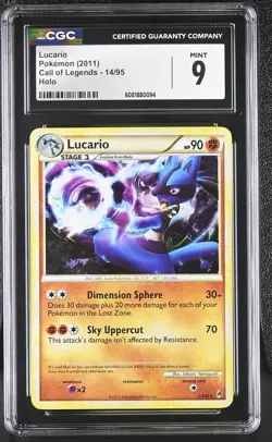 CGC 9 MINT Lucario 2011 Call of Legends 14/95 Holo Pokemon Card - Image 1