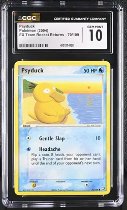 CGC 10 GEM MINT Psyduck 2004 EX Team Rocket Returns 70/109 Pokemon Card - Image 1