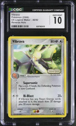 CGC 10 GEM MINT Vibrava EX Legend Maker 46/92 Reverse Holo STAMPED Pokemon Card - Image 1