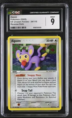 CGC 9 MINT Aipom EX Unseen Forces 34/115 Reverse Holo STAMPED Pokemon Card - Image 1