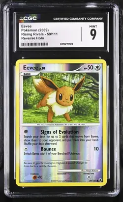 CGC 9 MINT Eevee 2009 Rising Rivals 59/111 Reverse Holo Pokemon Card - Image 1