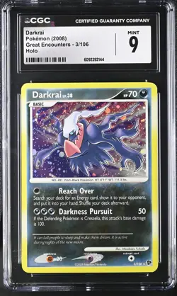 CGC 9 MINT Darkrai 2008 Great Encounters 3/106 Holo Pokemon Card - Image 1