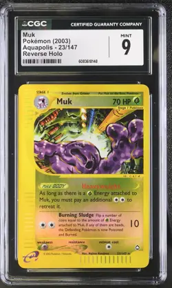 CGC 9 MINT Muk 2003 Aquapolis 23/147 Reverse Holo Pokemon Card - Image 1