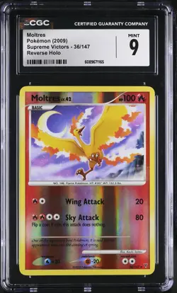 CGC 9 MINT Moltres 2009 Supreme Victors 36/147 Reverse Holo Pokemon Card - Image 1