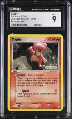 CGC 9 MINT Magby 2006 EX Legend Maker 58/92 Reverse Holo STAMPED Pokemon Card - Image 1