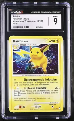 CGC 9 MINT Raichu 2007 Mysterious Treasures 15/123 Holo Pokemon Card - Image 1