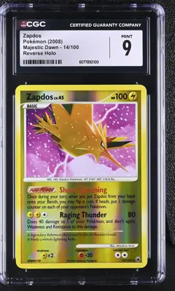 CGC 9 MINT Zapdos 2008 Majestic Dawn 14/100 Reverse Holo Pokemon Card - Image 1