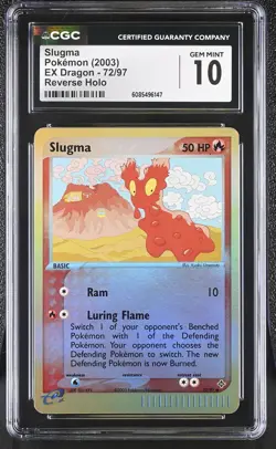 CGC 10 GEM MINT Slugma 2003 EX Dragon 72/97 Reverse Holo Pokemon Card - Image 1