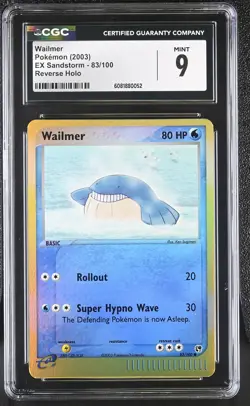 CGC 9 MINT Wailmer 2003 EX Sandstorm 83/100 Reverse Holo Pokemon Card - Image 1