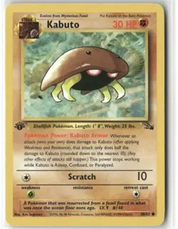 Pokemon TCG Kabuto Fossil 1st Edition Common Card 50/62 LP Kabuto King PSA Mint - Image 1