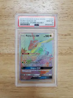 Pokemon PSA 10 GEM MINT 2018 Rayquaza GX 177 Celestial Storm Secret Rare Card - Image 1
