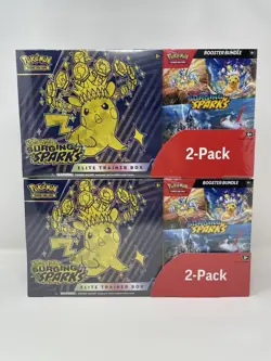 Costco Pokemon Surging Sparks 2-Pack ETB & Booster Bundle [LOT OF 2] Sealed New - Image 1